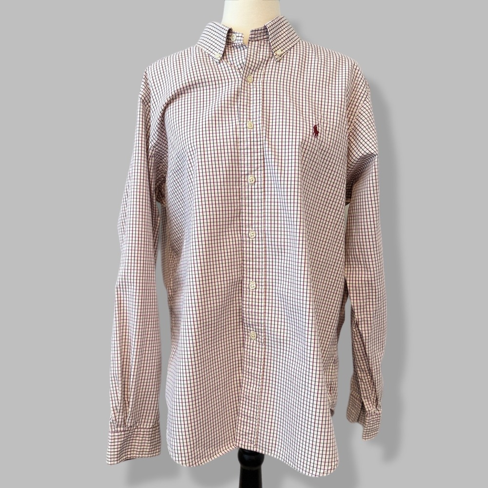 Ralph Lauren‎ Classic Fit Plaid Button-Down Shirt Sz 16.5/34 Burgundy Check